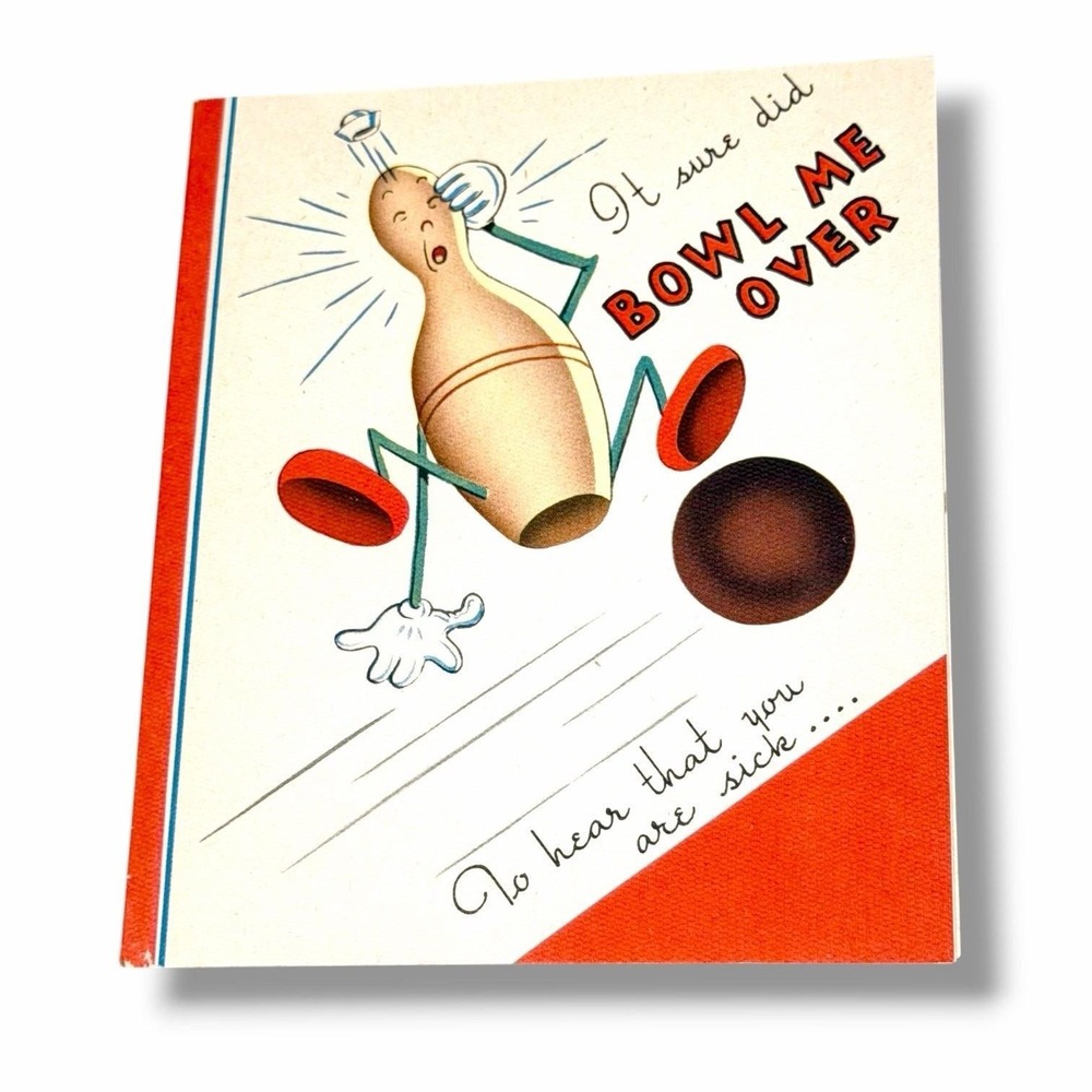 Forget Me Not It Sure Did Bowl Me Over Vintage Get Well Card GBX